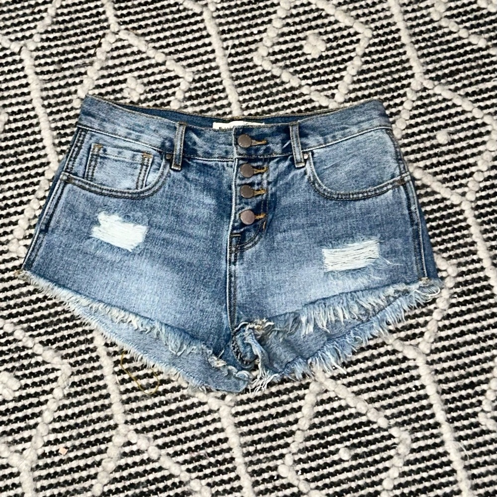 Bullhead Denim Distresses Button Down Shorts